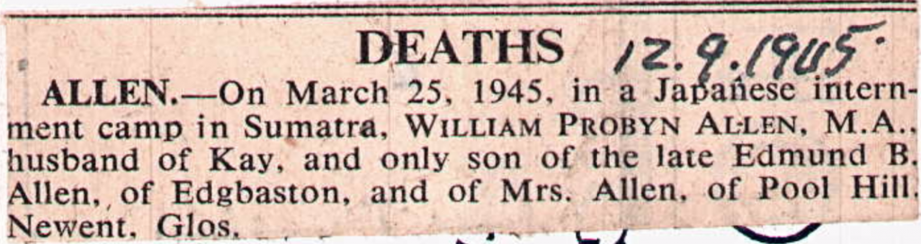 William Proby Allen Newspaper Cutting