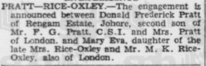 Pratt Rice Oxley Engagement 14 November 1935