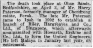 Death Notice of Harry Paterson 18 April 1928