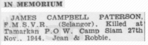 James Campbell Paterson in Memoriam 27 November 1947