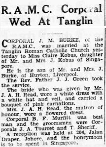 Burke - Kobus Marriage 20 Jan 1940