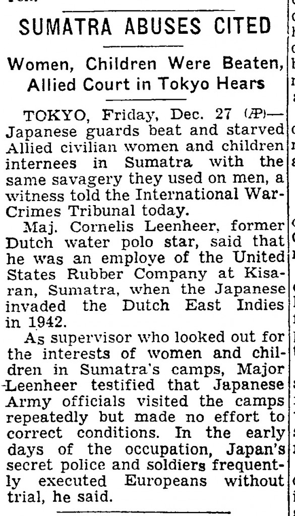 Sumatra Civilians New York Times 27 Dec 1946