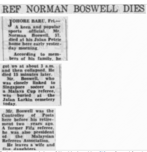 Norman Boswell Death Notice 22 May 1976