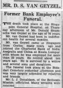 Death Notice of D S Van Geyzel 20 November 1937