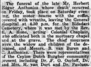 Herbert Edgar Anthonisz Funeral 18 February 1924